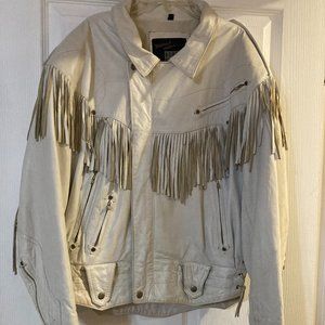 Michael Hoban North Beach White Fringed Leather Jacket Size 40